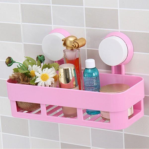 Plastic Bathroom Corner Shelf Suction Shower Bath Soap Shampoo Basket